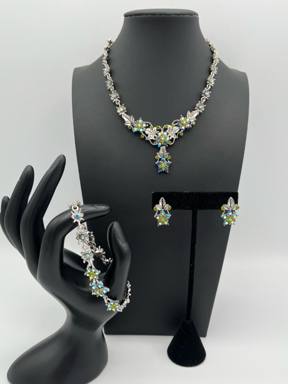 Christina Collection Yellow Aurora Borealis Rhinestone Floral Necklace Bracelet